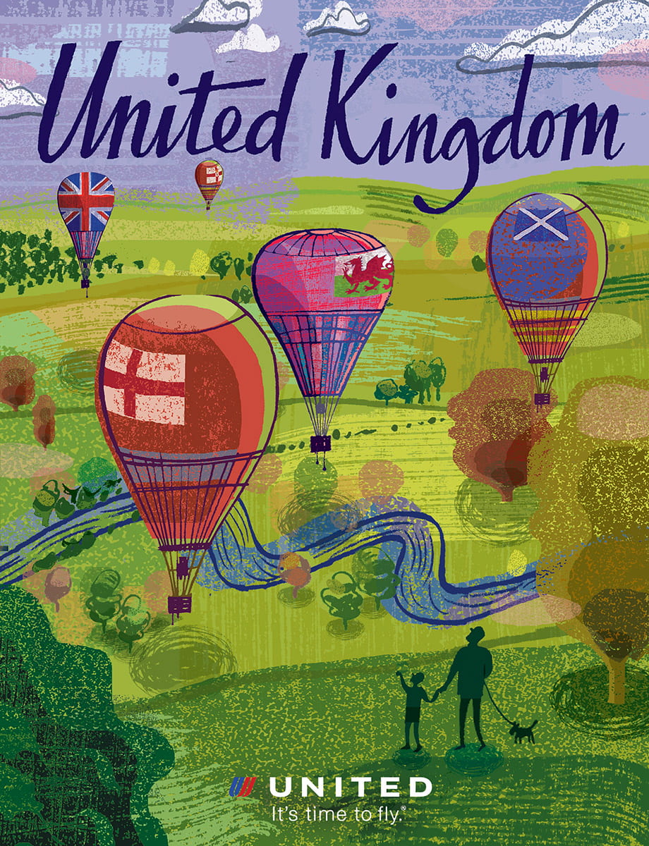 7. United Airlines: Poster advertising the United Kingdom displayed at International airports